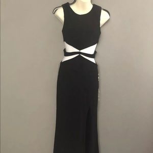Love Air Long Dress Black Stretch Cut Out Waist Slit